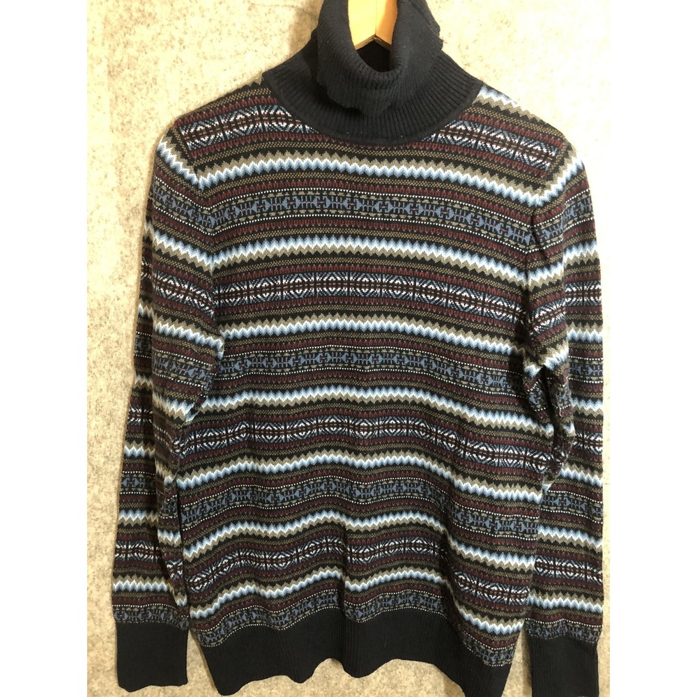L.L. Bean Sweater Womens Medium Multicolor Fair Isle Turtleneck Cotton Cashmere